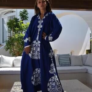 Stunning Royal Blue Caftan Kaftan Embroidered in White